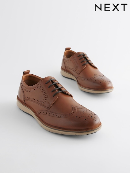 Tan Brown Leather Wedge Brogue Shoes (824292) | AED254