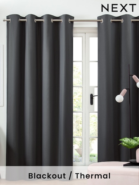 Grey Charcoal Blackout/Thermal Cotton Eyelet Curtains (824531) | $58 - $151