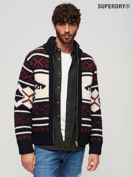 Superdry Navy Multi Chunky Knit Patterened Zip Through Jumper (824554) | €102
