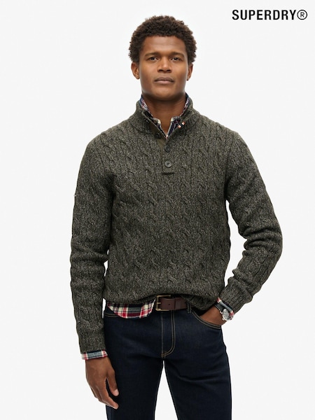 Verde măsliniu - Superdry Cable Guler cu nasturi Pulover (824565) | 350 LEI