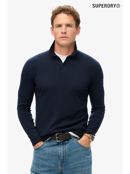 Superdry Lauren Navy Merino Long Sleeve Polo Jumper (824664) | 136 QAR