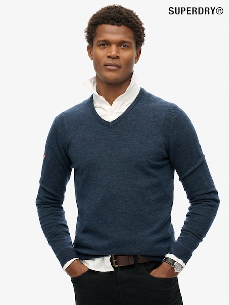 Superdry French Navy Merino V-Neck Jumper (824726) | R$ 545