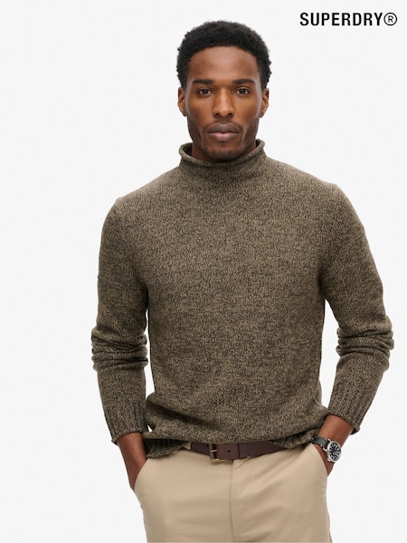 Deep Khaki Mergel - Superdry 90s Roll Neck Jumper (824751) | DKK740