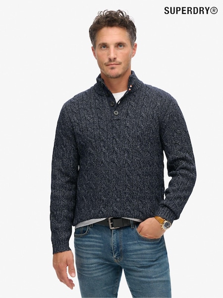 Superdry Darkest Navy Cable Button Neck Jumper (824791) | 259 QAR
