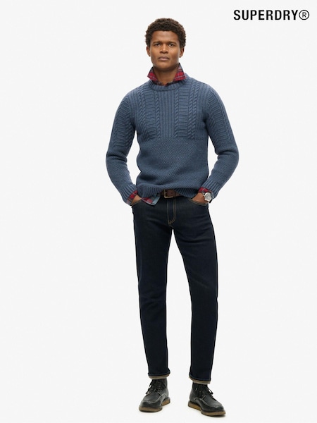 Superdry Eclipse Navy Denim Blue Jacob Cable Jumper (825057) | €45