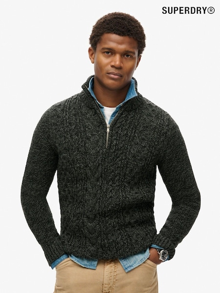 Superdry Black Jacob Cable Knit Quarter Zip Jumper (825130) | €99