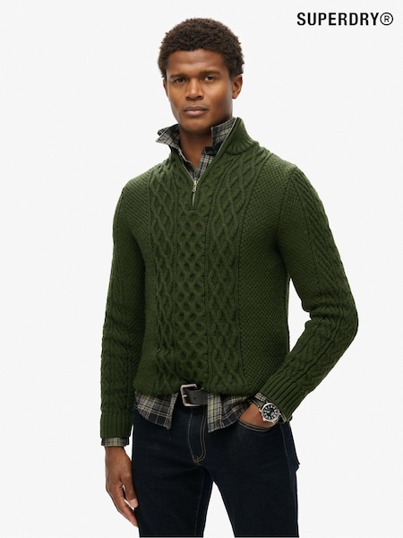 Superdry Duffle Bag Green Jacob Cable Knit Quarter Zip Jumper (825138) | €54