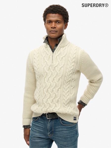 Superdry Ecru Jacob Cable Knit Quarter Zip Jumper (825149) | R$ 640