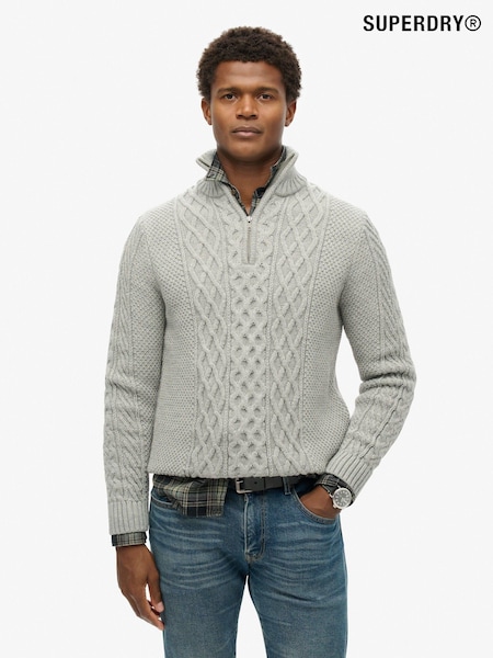 Superdry Mid Grey Jacob Cable Knit Quarter Zip Jumper (825210) | € 44