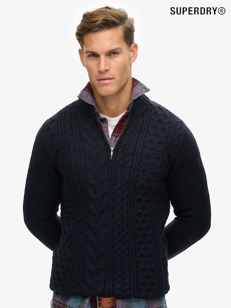 Superdry Eclipse Navy Jacob Cable Knit Quarter Zip Jumper (825218) | €99
