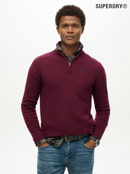 Superdry Dark Berry Essential Embroidered Knit Quarter Zip Jumper (825244) | €76