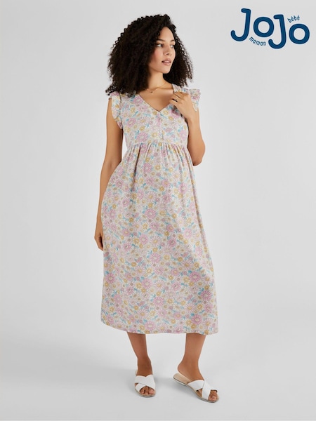 Gelb-Rosa, Sonnenblumenprint - Jojo Maman Bébé Umstandsmode Midikleid mit Rüschenärmeln (825514) | 79 €