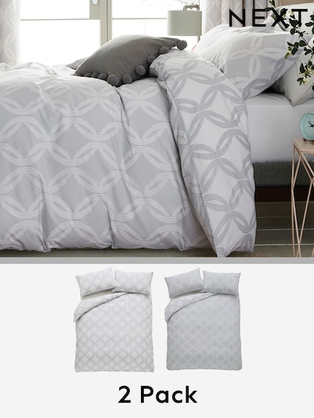 2 Pack White/Grey Geo Reversible Duvet Cover and Pillowcase Set (825831) | €30 - €65