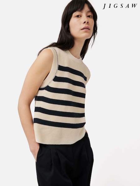 Jigsaw Black/Cream Cotton Blend Stripe Crew Tank (825886) | €49