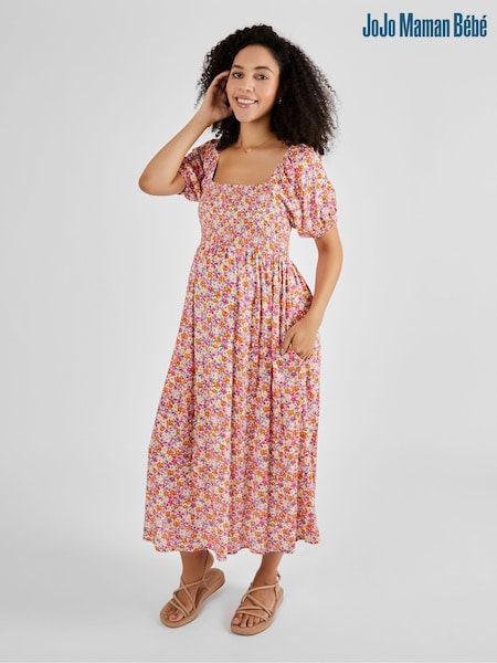 Coral Vaaleanpunainen Kukallinen  - JoJo Maman Bébé Shirred Maternity Midi Dress (826245) | €80