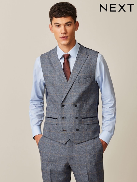 Синій - стандартний крий Trimmed картатий піджачний костюм жилет (826284) | 1 671 грн