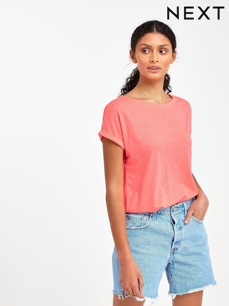 Fluorescetno koralna in roza - Cap Sleeve T-Shirt Top (826407) | € 4