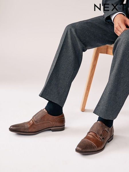 Tan/Brown Double Monk Toe Cap Shoes (826479) | 131 QAR