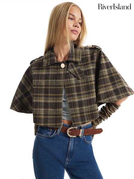 Brown - River Island Collared Cropped Cape Poncho