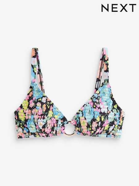 Schwarz/Blumenmuster - Shirred Non Pad Underwired Bikini Top (827171) | 9 €