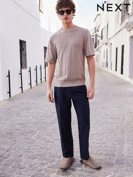 Navy Blue Relaxed Fit Seersucker Suit Trousers (827199) | € 12