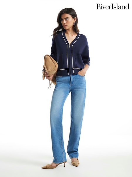 Blue - River Island Long Sleeve Tipped Cardigan