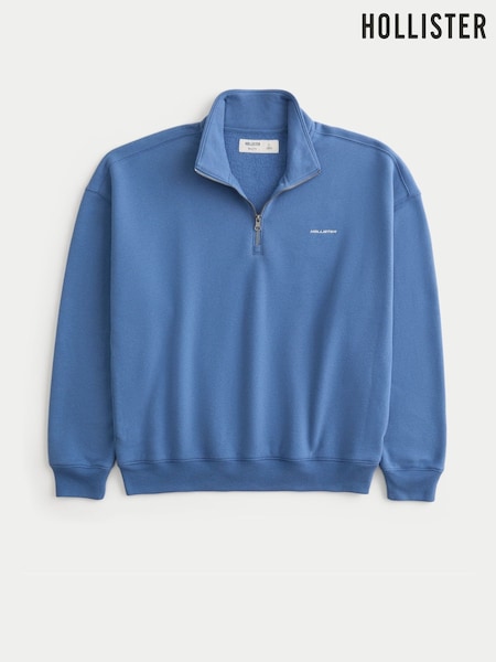 Көк - Regular Hollister Quauter Zip Logo Sweatshirt