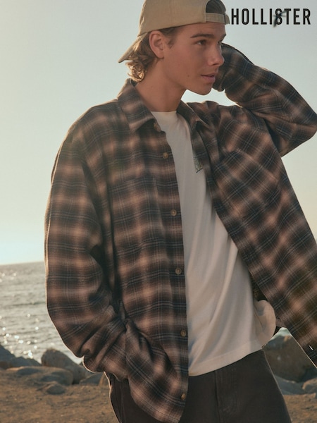 Brun - Regular Hollister Brushed Flannel Long Sleeve Check Shirt