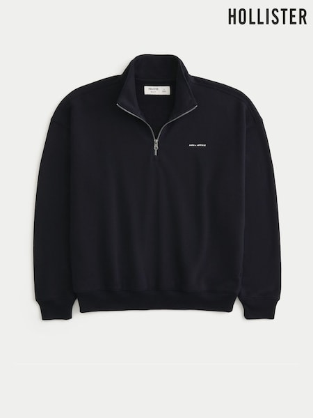 Black - Regular Hollister Quauter Zip Logo Sweatshirt