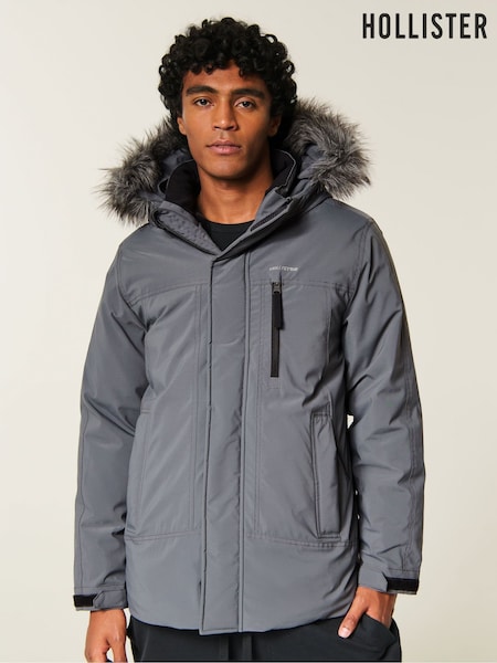 Grey - Regular Hollister Heavyweight Logo Parka Coat