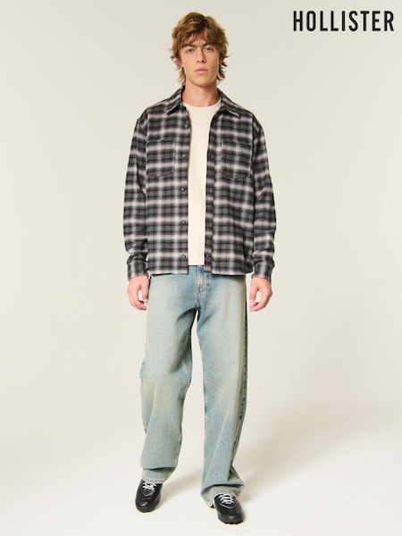 Svart - Regular Hollister Brushed Flannel Long Sleeve Check Shirt