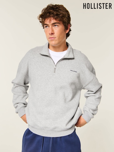 Серый - Regular Hollister Quauter Zip Logo Sweatshirt
