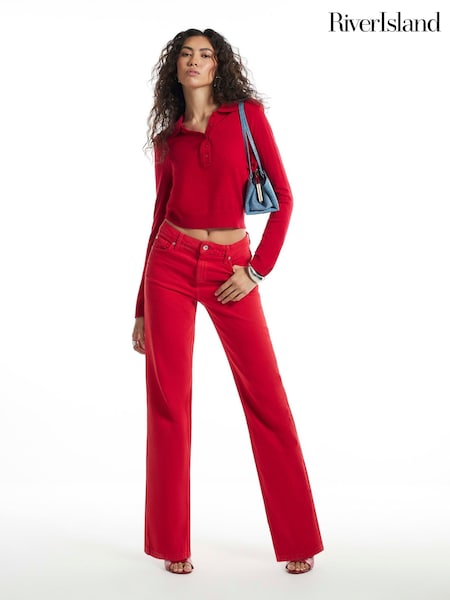 Red - River Island 90s Slim Straight Leg Jeans