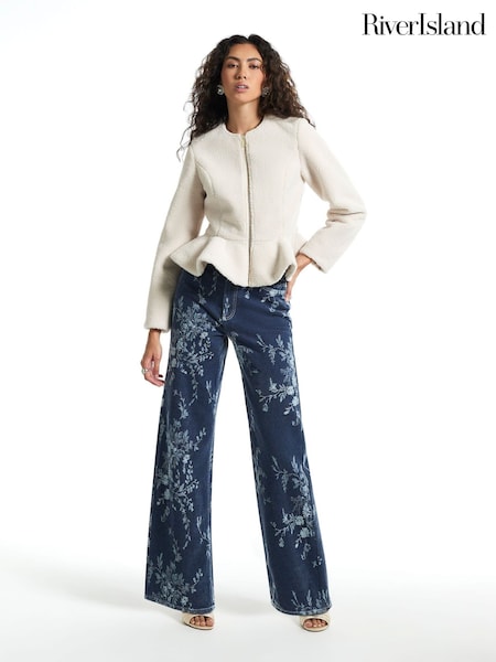 Bleu - River Island Relaxed Straight Leg Printed Jeans