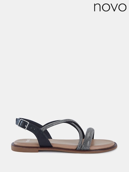 Novo Black Twinkle Diamante Trim Flat Sandals (828818) | €21.50