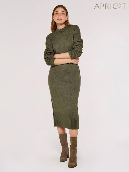 Apricot Khaki Green Chunky Knit High Neck Midi Dress (828908) | €21