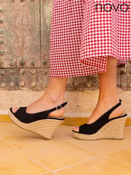 Novo Black Regular Fit Ocean Slingback Espadrille Wedge (829001) | AED105
