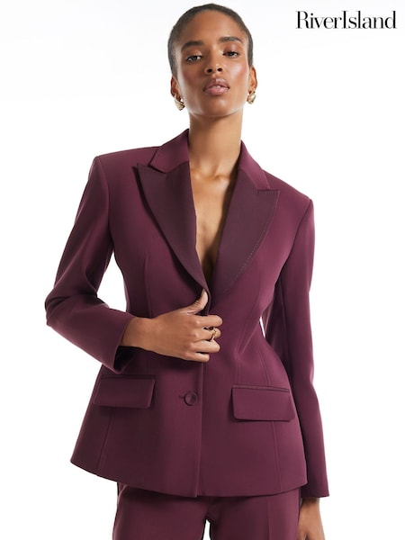 Purple - River Island Long Sleeve Tuxedo Detail Blazer