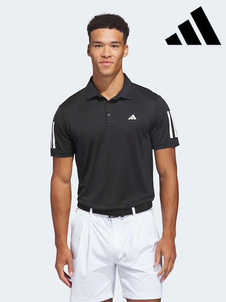 Black - Regular Adidas Golf Performance 3 Stripe Polo Shirt