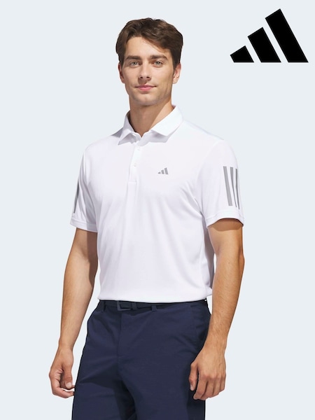 White - Regular Adidas Golf Performance 3 Stripe Polo Shirt