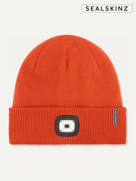 Orange - Regular Sealskinz Heydon Waterproof Cold Weather Led Roll Cuff Beanie