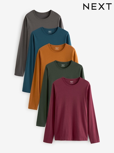 غنية بالألوان الأخضر/الأزرق/البرتقالي/الرمادي - Long Sleeve 100% Cotton T-Shirts 5 Pack (829997) | ‏122 د.إ.‏