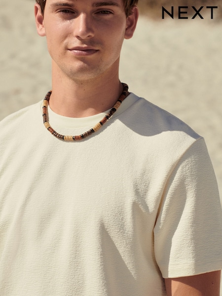 Ecru Texture Textured Relaxed Heavyweight 100% Cotton T-Shirt (830012) | €20