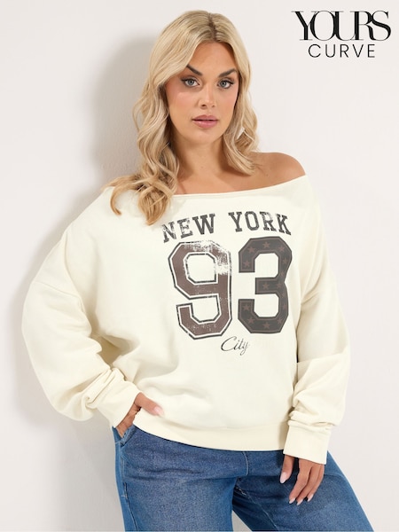 Cream - Yours Curve New York Off Shoulder Sweatshirt