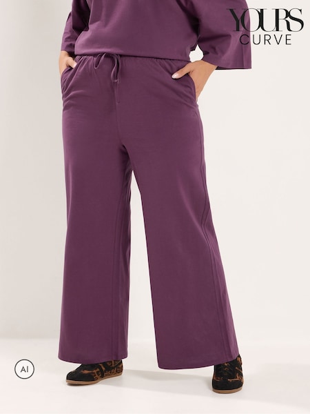 Purple - Yours Curve Cotton Wide Leg Trousers
