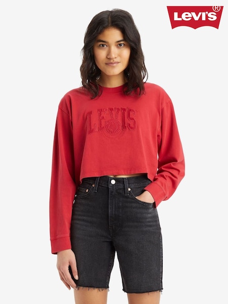Levi's® Red Cropped Long-Sleeve Football 100% Cotton T-Shirt (830406) | €26