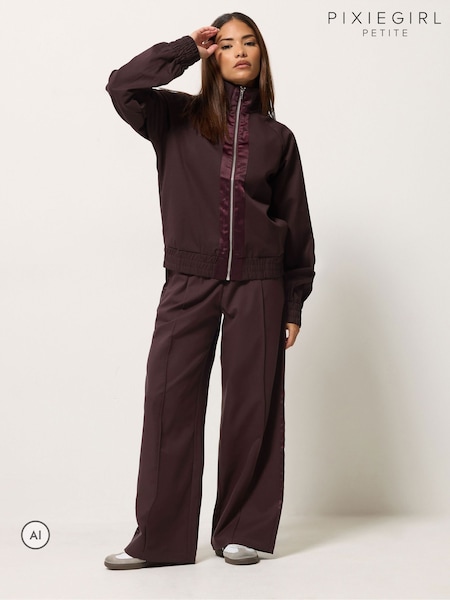 Rouge - Pixiegirl Petite Satin Trim Wide Leg Trousers & Jacket Set