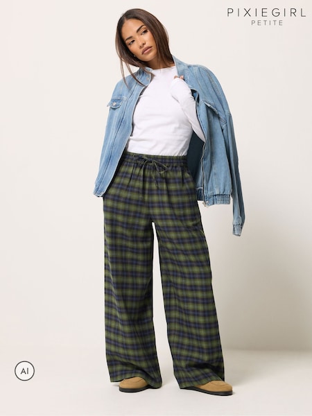 Yaşıl - Pixiegirl Petite Wide Leg Check Trousers