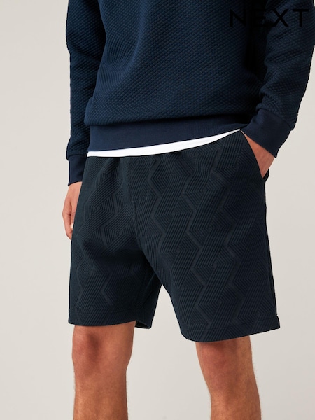 Navy Blue Diamond Textured Jersey Shorts (830963) | €12