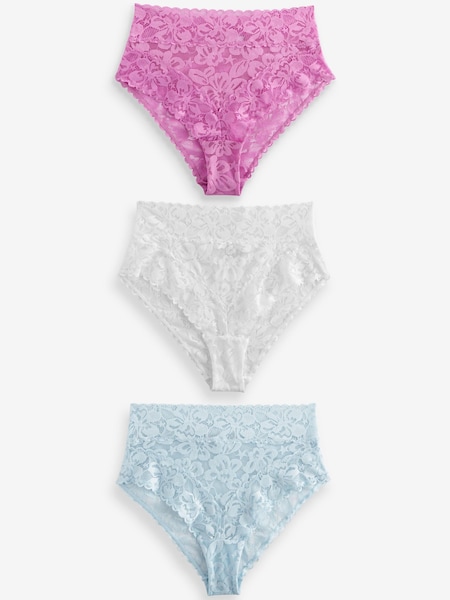 Pink/Blue/White High Rise Floral Lace Knickers 3 Pack (831019) | AED42